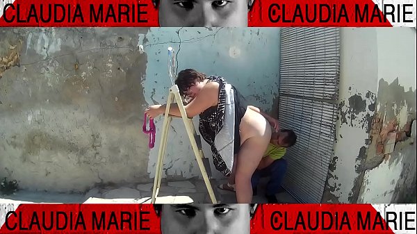 Getting the fat girl horny against the stairs in the outdoor patio how dirty is this obese