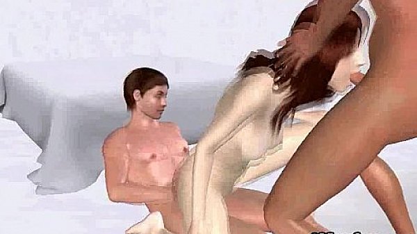Tasty 3D cartoon redhead babe gets double teamed 