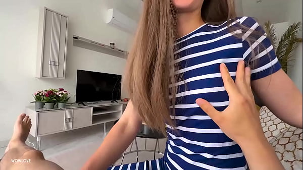 Step mom caught step son with boner while cleaning and helped him cum on her huge round ass 