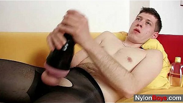 Kinky twink jerking off solo using a male toy 