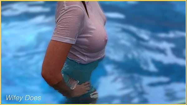 Wifey wet shirt in the pool