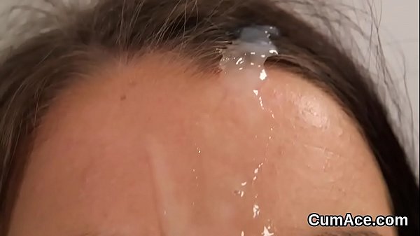 Peculiar doll gets cumshot on her face sucking all the cum 
