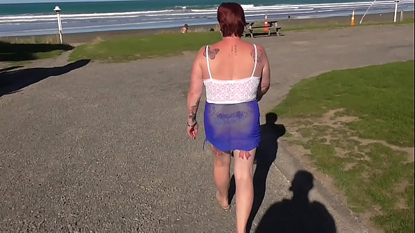 Trashy milf slut parades herself at the seaside and then creampie fucked by her master so others can see preview