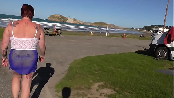 Play MP4 - Kiwi trashy MILF made to walk in see through clothes at the beach before being creampie fucked in plain view&period; Trailer