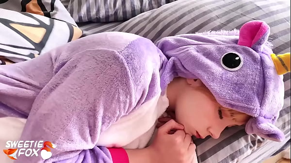 Teen in the kigurumi suck and hardcore sex after waking up pov cum on face