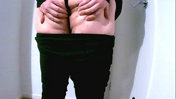 Sissy in leggings and g string with plug 