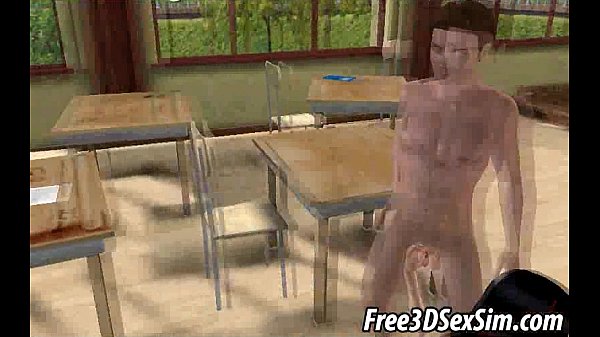 Hot 3D babe getting double teamed in the classroom