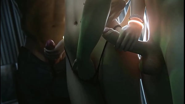 Tifa es follada por 3_pollas en el baño