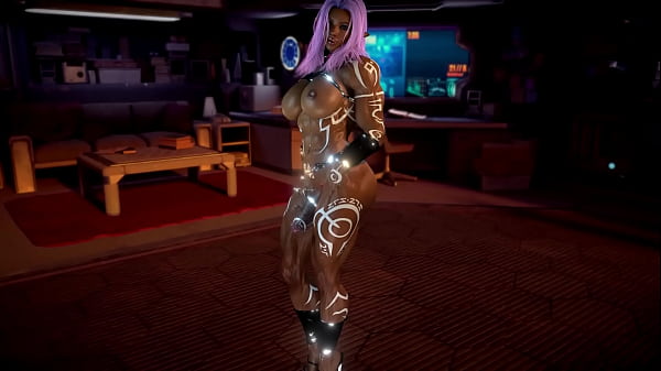 Strong futa elf shows off her pumped up body and shakes big tits in dance