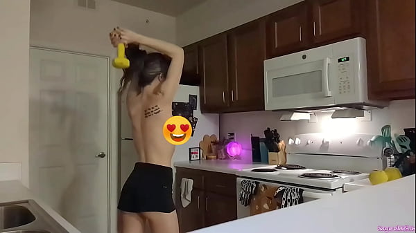 Topless sage eldritch weight lifting in the kitchen 
