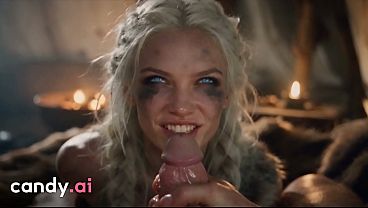 Candy AI Blonde Viking Throat Fucked Anal in the Tent Then a Facial