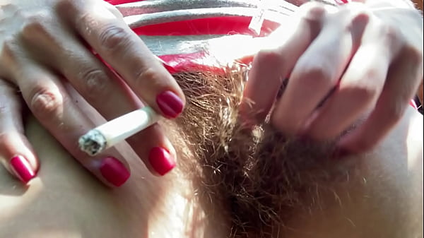 hairy bush smoking outdoor_two cigarettes