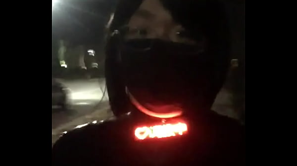 Walk on_street with electric shock in latex