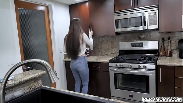 Buxom MILF Brianna Rose gives stepson a hot handjob in the kitchen 