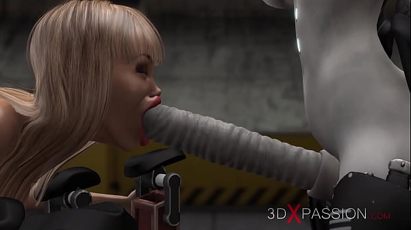Sci-Fi female android with strapon plays with a young woman in the bunker 