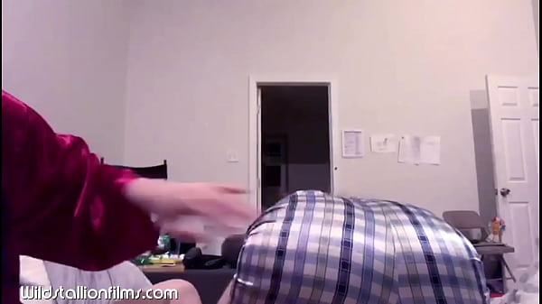 Tiny asian teen spanks huge british bulldog in plaid shorts