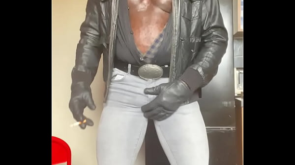 Ebony Bodybuilder Leather & Denim Smoke And Heavy Bust thumbnail