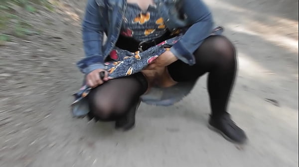 Hairy mature in transparent dress_flashingin the_park