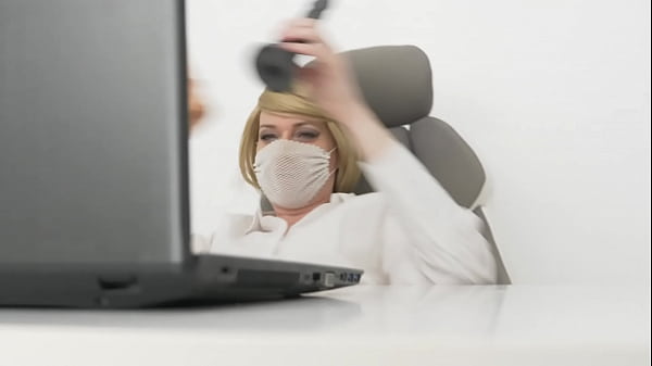 don't watch porn at work! the secretary took two dildos and stuck_it in anal and pussy