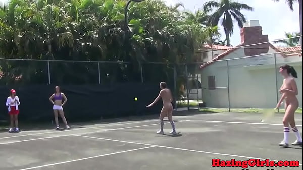 Hazing babes eating pussy on_a tennis court
