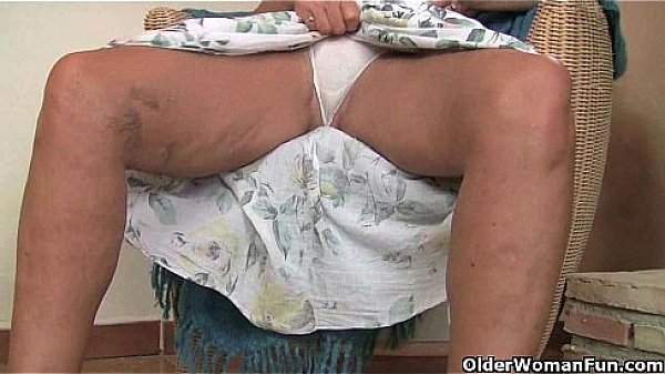 British granny Amanda Degas fucks herself in stockings 