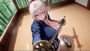 AI generated-Blonde Samurai in Deep Blue Do-Over! Kneeling in the Japanese Corridor, High Slit Showing Off Her Tender Ass. She Holds a Katana But Eyes Are Lost... Who Can Handle This Contrast? video thumbnail