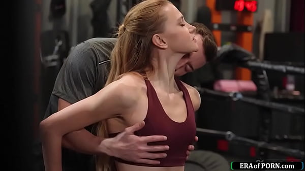 European babe stretches her body at a gym and a guy joins small tits redhead is facefucked and then he fingers her shes anal fucked