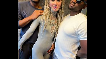 BTS of ANAL DAP 3some with two HUGE black cocks and tattooed pornstar 