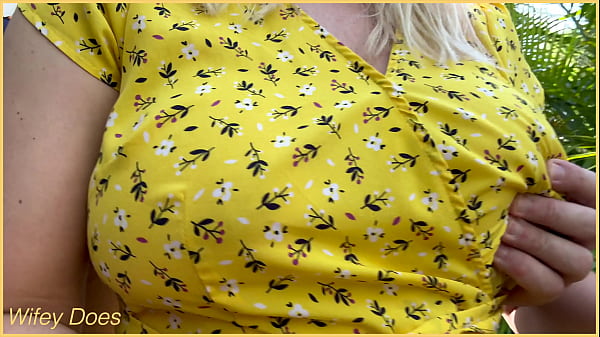 Wifey heads out in a cutesummer_dress braless and looks_amazing_with herblonde_hair