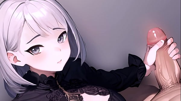 Anime girl jerking off a big cock in pov