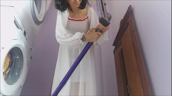 Chantal is agood housewife_but sometimes she lingers too much with_the vacuum cleaner