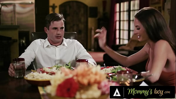 Play MP4 - Horny MILF Silvia Saige and Her Hot Wife Sneak Under the Table to Suck Their Stepson