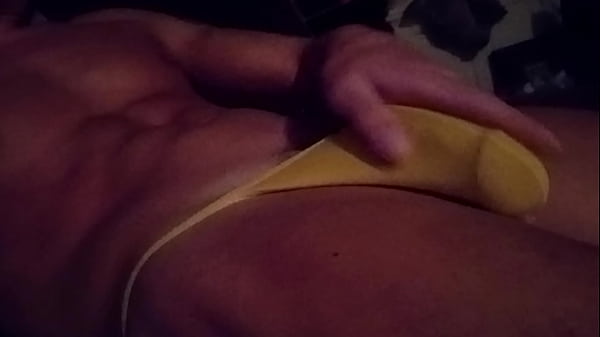 Play MP4 - Caressing my cock in yellow thong