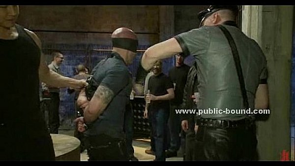 Shaved strong gay boy bound in group sex 