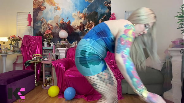 Fishnet stiletto balloon stomping turned twisted ankle 