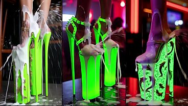 Dancing women get lots of cream on their legs feet shoes and high heels