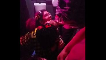 Amateur – 3 Girls giving blowjobs in a club bathroom in 3 Boys PV