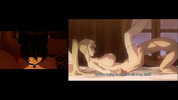 Youtuber Tay Arcadia masturbates to blowjob moment in anime with futanari girl 