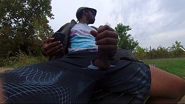 Horny guy wanks dick in the park 