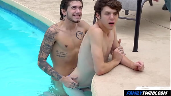 Homosexual Twinks and Stepuncle Have a BBQ Next the Pool 