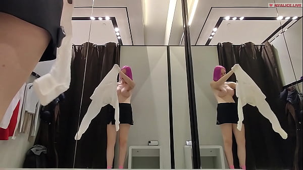 Play MP4 - Spying on a blonde masturbating in a fitting room&period; Strong orgasm in public place