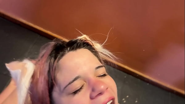 Drinking milk from the floor while they'_re fucking a kitten'_s ass - Full Video