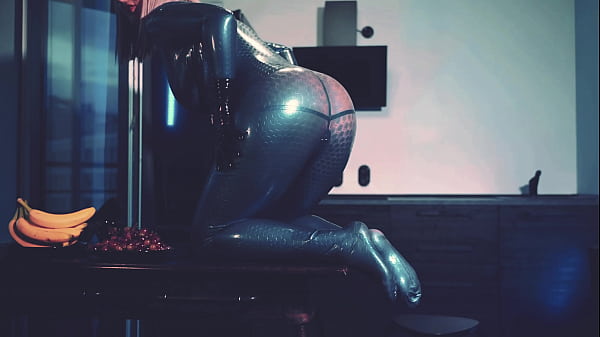 Hot rubber big ass milf teasing in shiny clothes 