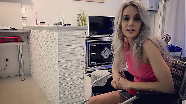 Behind the slut with broken ankle in a wheelchair asked for my help gave her a facial instead