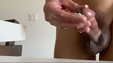 Sliding Yogurt and Semen on My Penis Until I Cum on the Counter