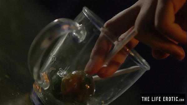 Milfwith hairy pussy and puffy nipples masturbates with_a lollipop