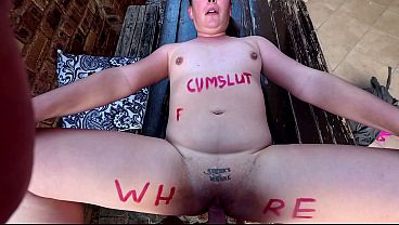 Chubby Slut With Small Tits Gets A Creampie Outdoors With Body Writing thumbnail