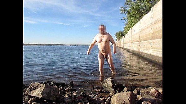 swim with_a long 18 inch dildo 45cm deep in ass outdoor