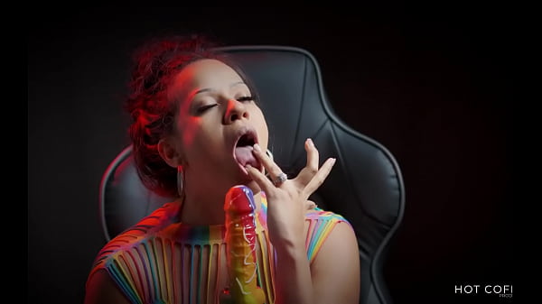 Sexy Latina sucks hugedick shaped lollipop and makes_you cum_with herdirty talk