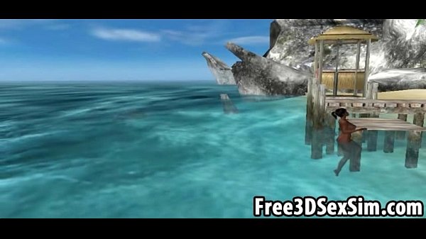 Sexy 3Dcartoonebony honey going skinny dipping